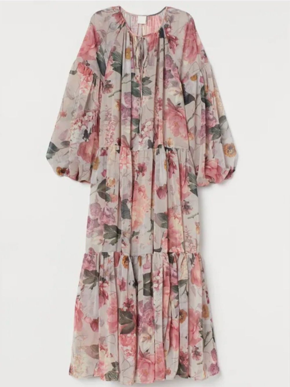 H&M Chiffon Floral Tiered Midi Dress Size L